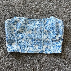 Blue & White Floral Corset-Style Tube Top